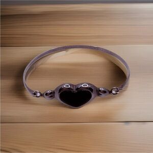 Vintage Sterling Silver 925 Heart Black Onyx Bracelet 7.6 Grams Size 6.5